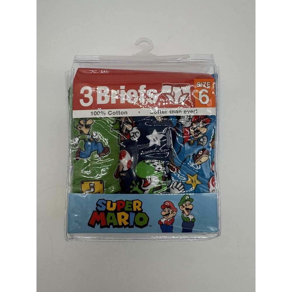Super Mario Boys Briefs Size 6 3-Pack Cotton Nintendo Underwear New